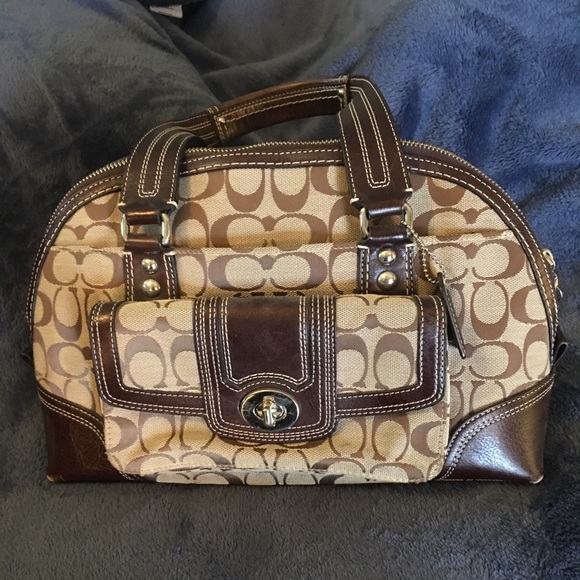 Coach Satchel style purse- tan with brown trim - Picture 1 of 8